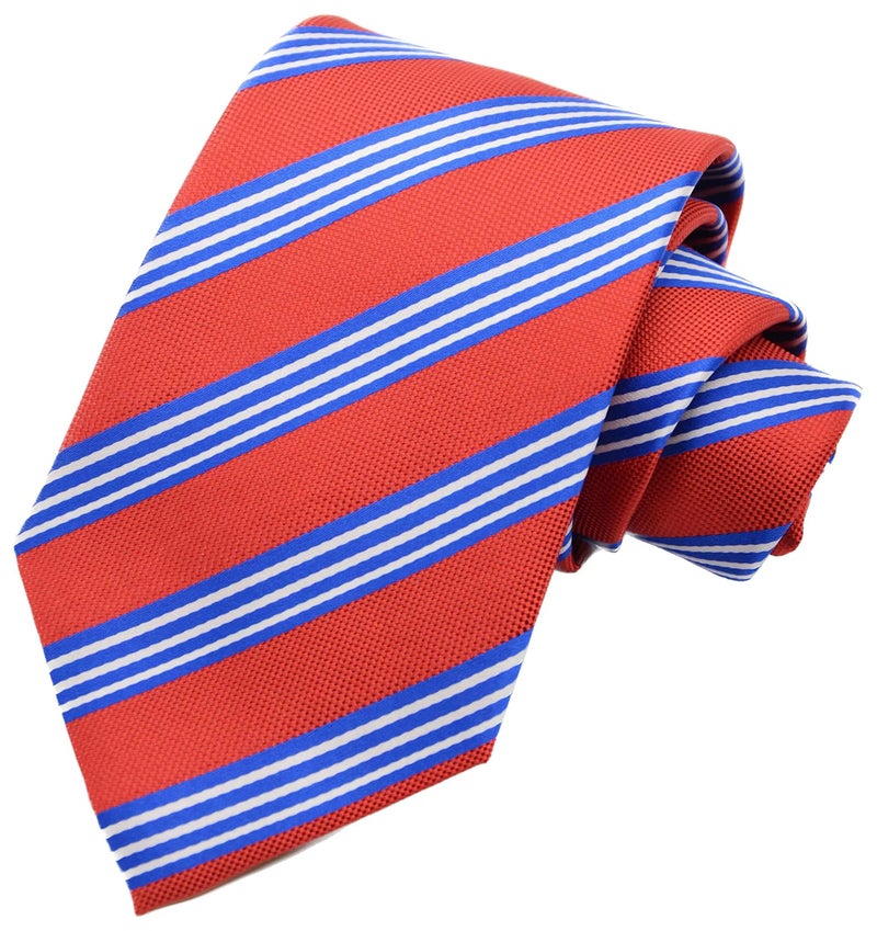 Geotae Zerun New Classic Men's Striped Silk Tie Necktie (Red/Blue/White) - Image 1